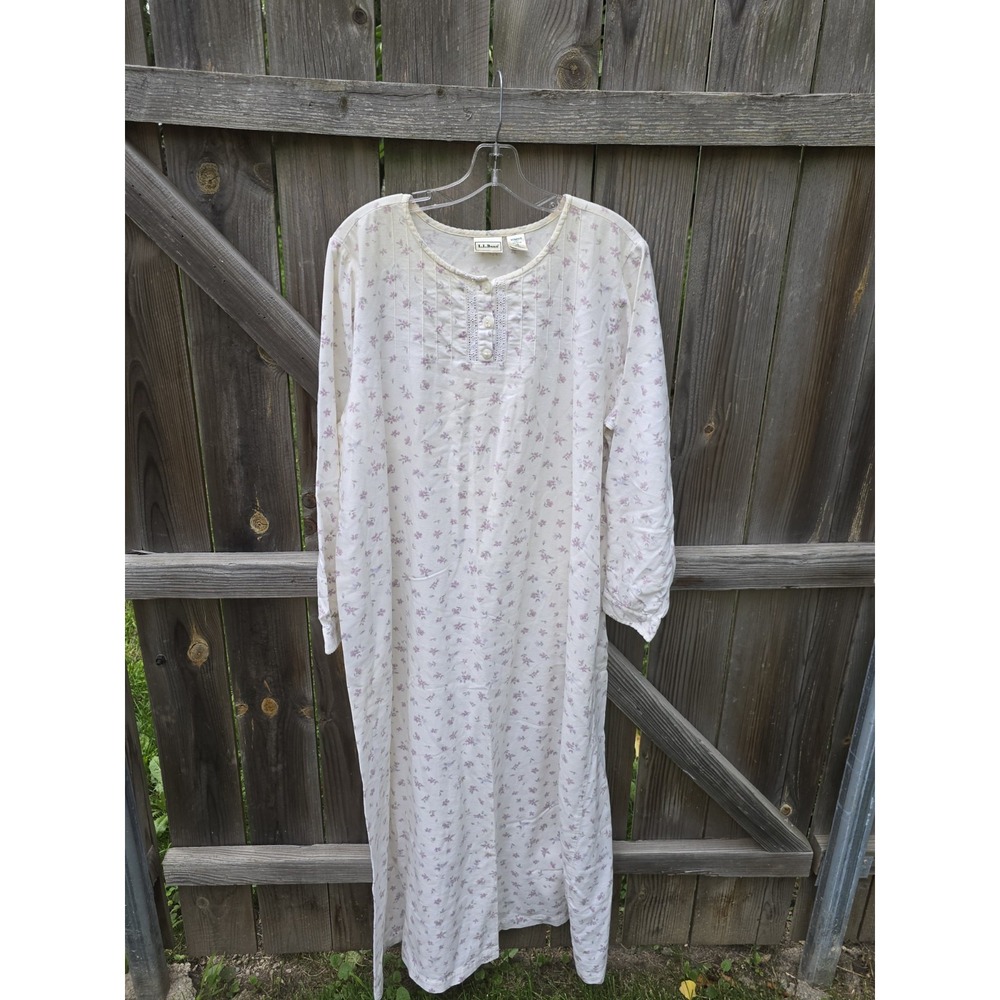 VTG L.L Bean 100% Cotton Floral Nightgown Size LARGE Grannycore/ Prairie - Picture 6 of 13